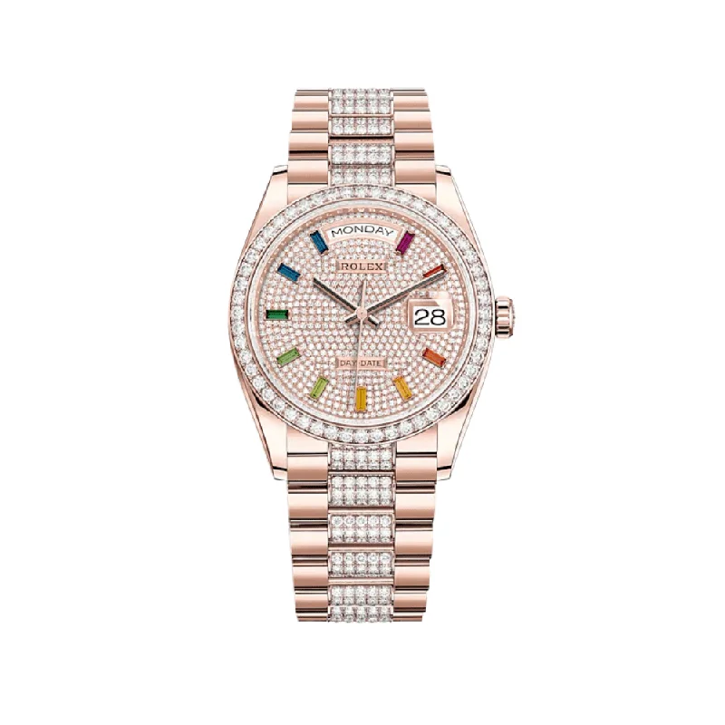 Timeless Rolex Watches with Legendary Appeal –Rolex Day-Date 128345RBR Rose Gold Rainbow Pave Diamond Set