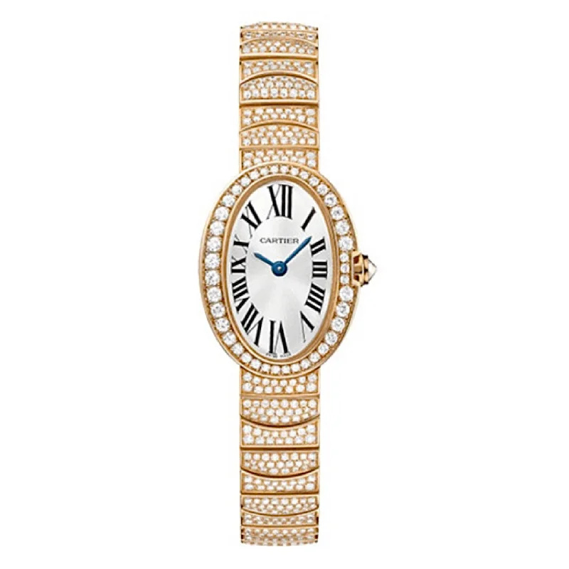 Find Cartier Watches for Timeless Performance –Cartier Baignoire 25.3mm Women's watch - Ref: HPI00499 - Silver Roman Dial & Diamond Bezel, 18K Rose Gold Diamond Bracelet