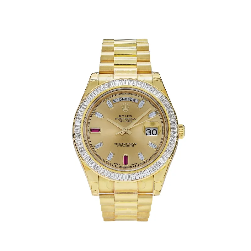 Discover the World of Rolex Watches –Rolex Day-Date 218398 President Yellow Gold Champagne Dial Diamond Bezel