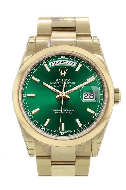 Discover Limited Edition Rolex Watches –Rolex Day-Date 36 Green Dial Yellow Gold Watch 118208