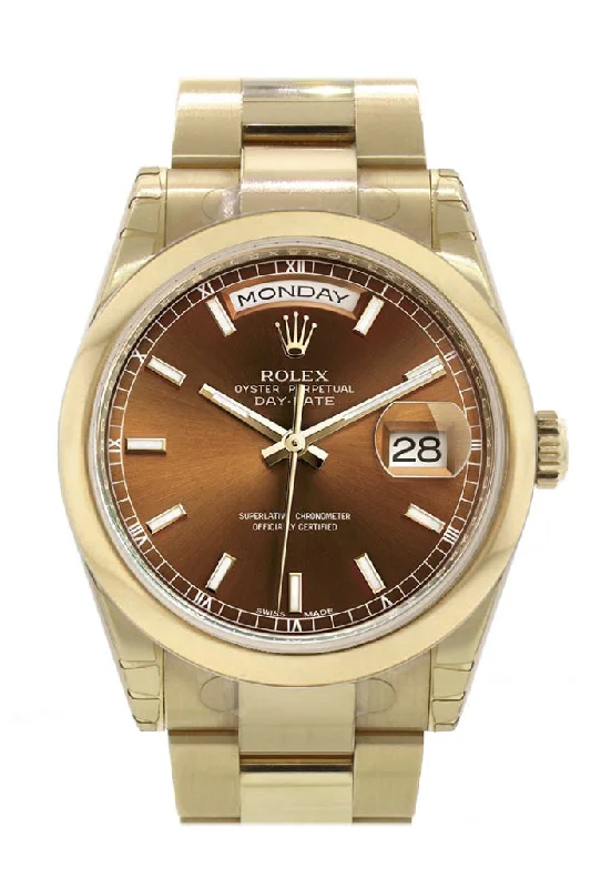 Rolex Watches with Legendary Craftsmanship –Rolex Day-Date 36 Cognac Dial Yellow Gold Watch 118208