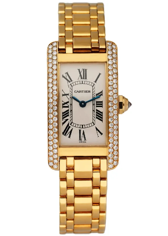 Cartier Watches: Iconic Design Meets Precision –Cartier Tank Americaine 1710 18K Yellow Gold Diamond Bezel Ladies Watch