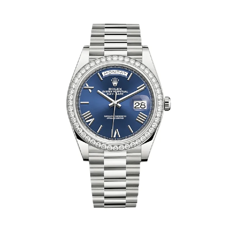 Explore Rolex Watches for Unrivaled Quality –Rolex Day-Date 228349RBR White Gold Diamond Bezel Blue Dial