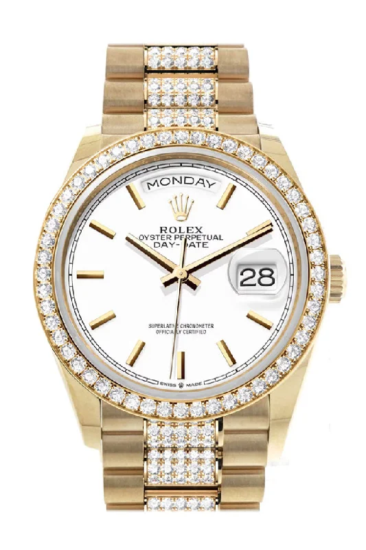 Shop Rolex Watches for Every Occasion –Rolex Day-Date 36 White Dial Gold Diamond Bezel Watch 128348RBR-0048 128348RBR