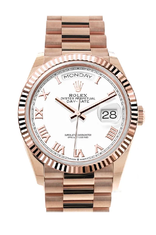 Rolex Watches for the Luxury Connoisseur –Rolex Day-Date 36 White Dial Fluted Bezel 18K Everose gold President Watch 128235 DC