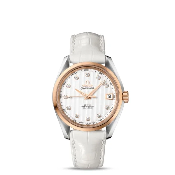 Omega Watches: Perfect for the Watch Enthusiast –Omega Seamaster 39mm Watch - Ref: 231.23.39.21.52.001 - White Diamond Index Dial & 18K Rose Gold Bezel, White Leather Strap