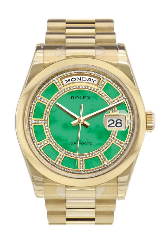 Iconic Rolex Watch Styles –Rolex Day-Date 36 Carousel Green jade Diamonds Dial President Yellow Gold Watch 118208