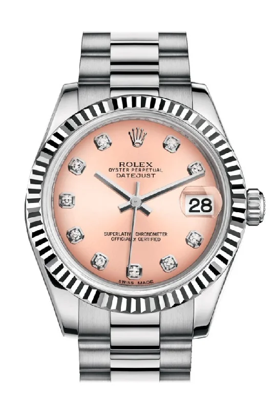 Rolex Watches: Timeless Elegance –Rolex Datejust 31 Pink Diamond Dial Fluted Bezel 18K White Gold President Ladies Watch 178279 Pre-owned