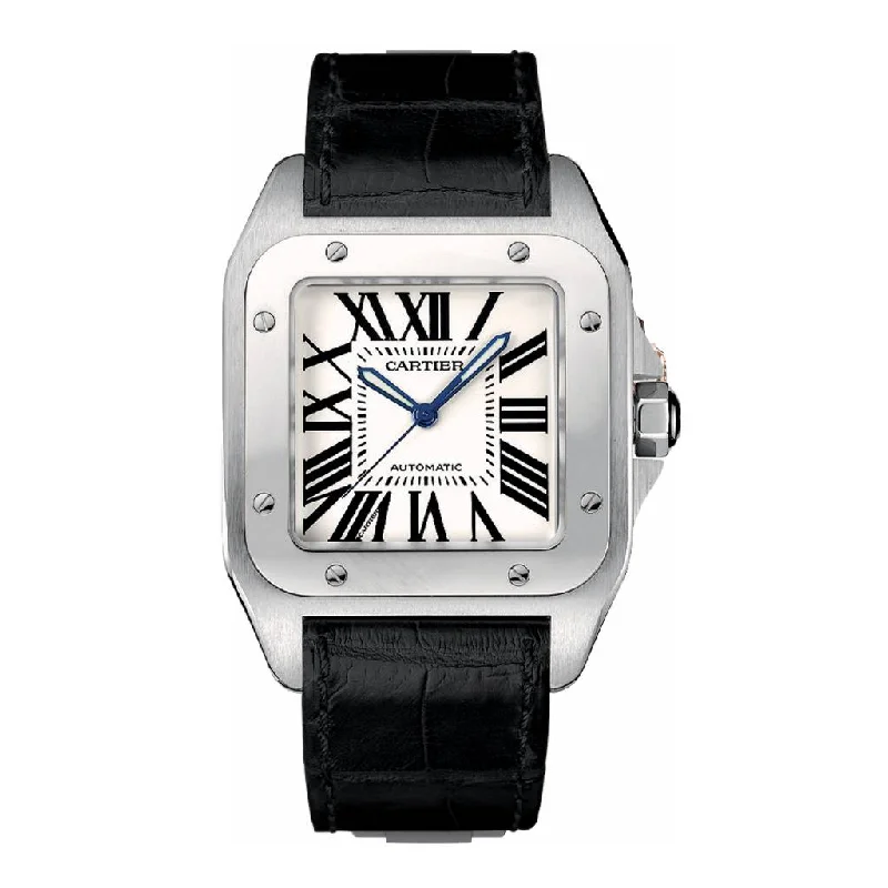 Cartier Watches for Every Style and Taste –Cartier Santos 100 38mm Watch - Ref: W20073X8 - Silver Roman Dial, Black Leather Strap