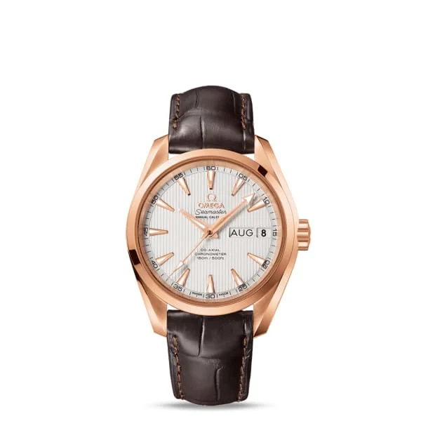 Shop Omega Watches for Exclusive Models –Omega Seamaster 39mm Watch - Ref: 231.53.39.22.02.001 - Silver Index Dial in 18K Rose Gold Case, Brown Leather Strap