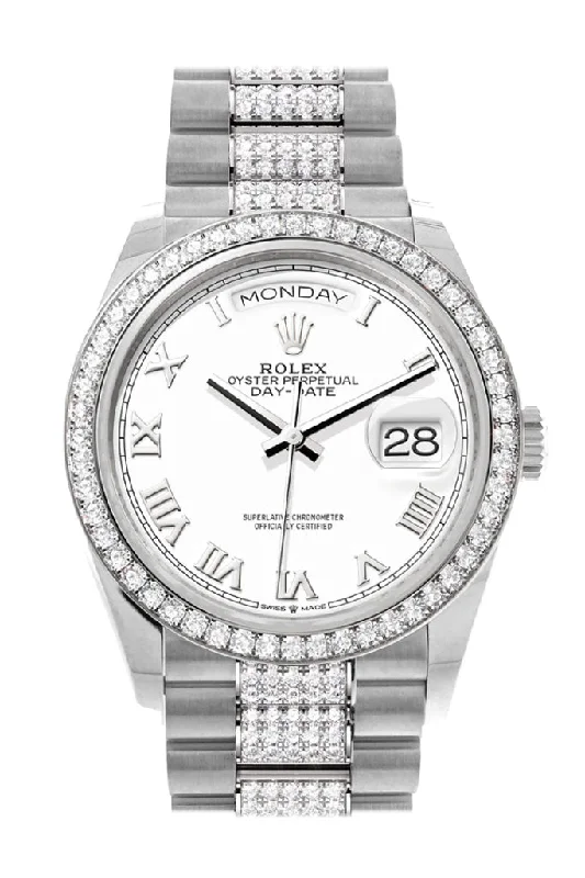 Rolex Watches: Designed for Luxury and Performance –Rolex Day-Date 36 White Dial Diamond Bezel White Gold Diamond President Watch 128349RBR