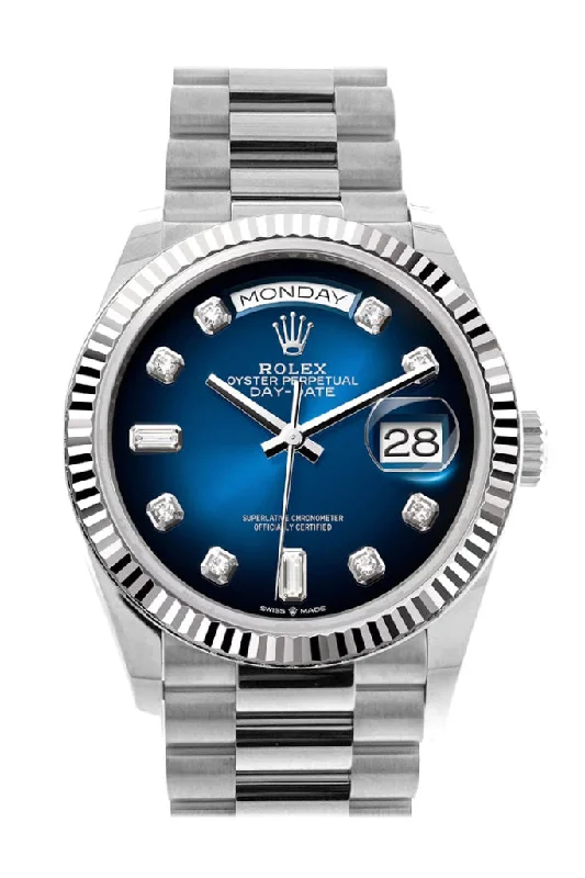 Rolex Watches: Designed for Luxury and Excellence –Rolex Day-Date 36 Blue ombré Diamond Dial Fluted Bezel White gold President Watch 128239