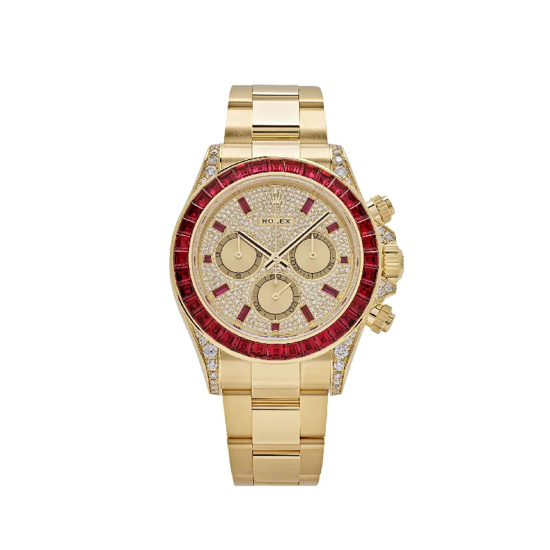 Discover the Ultimate Rolex Watch Collection –Rolex Daytona 126598TRU Yellow Gold Ruby Bezel Diamond Pave Dial