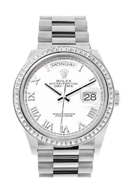 Discover Rolex Watches for Timeless Performance –Rolex Day-Date 36 White Dial Diamond Bezel Platinum President Watch 128396TBR