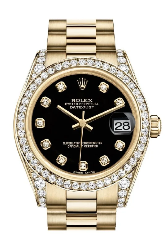 Rolex Watches for Those Who Appreciate Quality –Rolex Datejust 31 Black Diamond Dial Diamond Bezel Lug 18K Yellow Gold President Ladies Watch 178158 Pre-owned