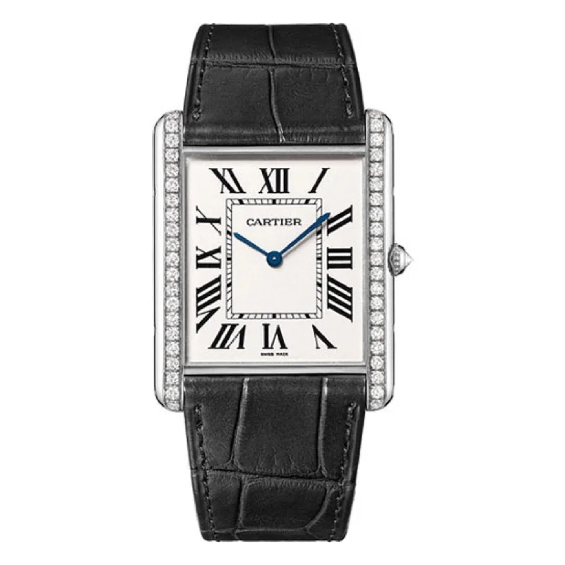 Cartier Watches: Built for the Elite Collector –Cartier Tank Louis 40.4mm Watch - Ref: WT200006 - Silver Roman Dial & Diamond Bezel in 18K White Gold Case, Black Alligator Strap