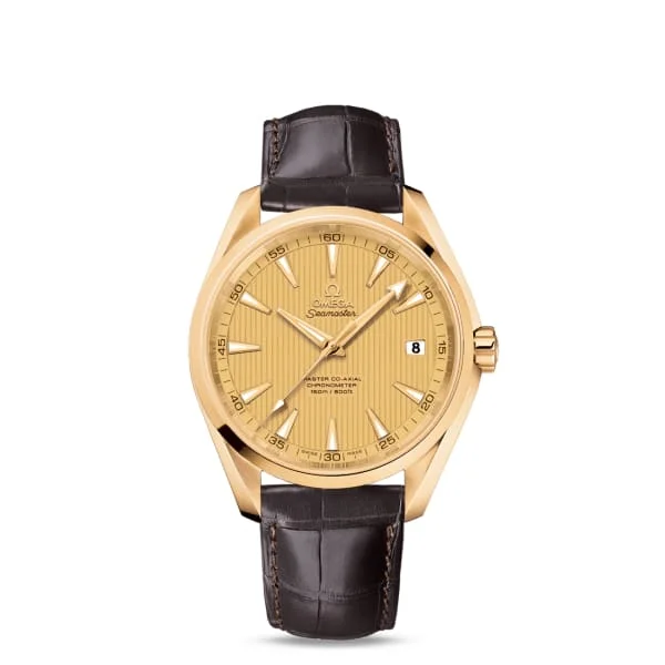 Omega Watches: Built to Last a Lifetime –Omega Seamaster 42mm Watch - Ref: 231.53.42.21.08.001 - Champagne Index Dial in 18K Yellow Gold Case, Brown Leather Strap