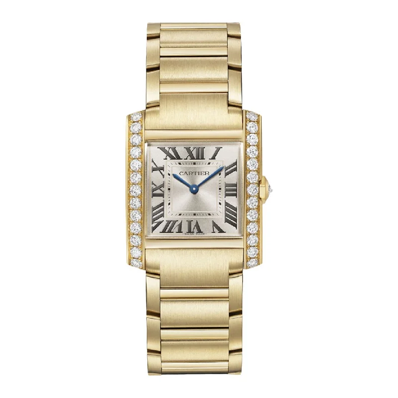 Iconic Cartier Watches for Collectors –Cartier Tank Francaise 32mm Watch - Ref: WJTA0040 - Gold Roman Dial & Diamond Bezel, 18K Yellow Gold Bracelet