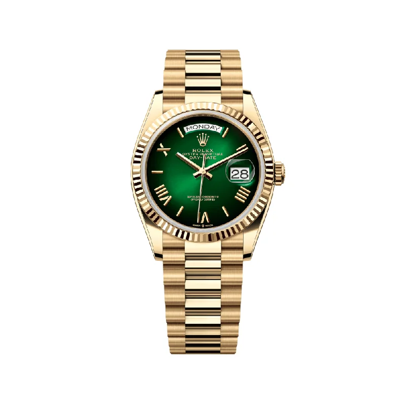 Rolex Watches: A True Luxury Investment –Rolex Day-Date 128238 Yellow Gold Green Ombre Roman Numeral Dial