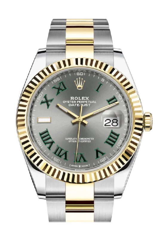 Rolex Watches: Masterpieces of Swiss Craftsmanship –Rolex Datejust 41 Slate Roman Dial Fluted Bezel 18k Yellow Gold Mens Watch 126333