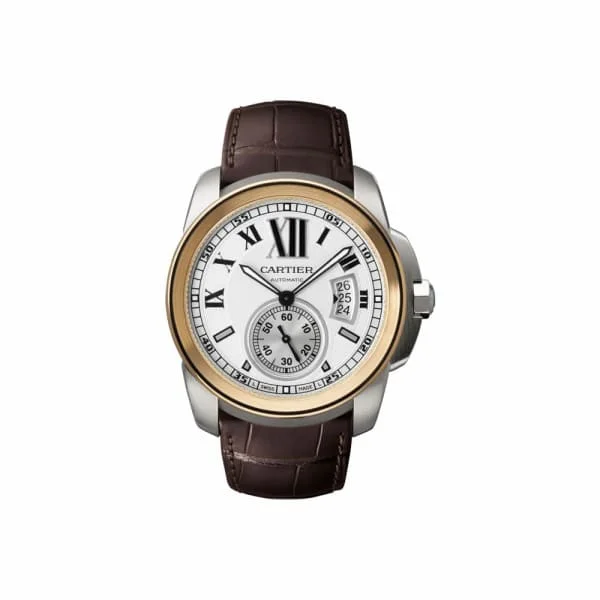 Shop Cartier Watches for Unique Elegance –Cartier Calibre de Cartier 42mm Watch - Ref: W7100039 - Silver Roman  Dial, Brown Leather Strap