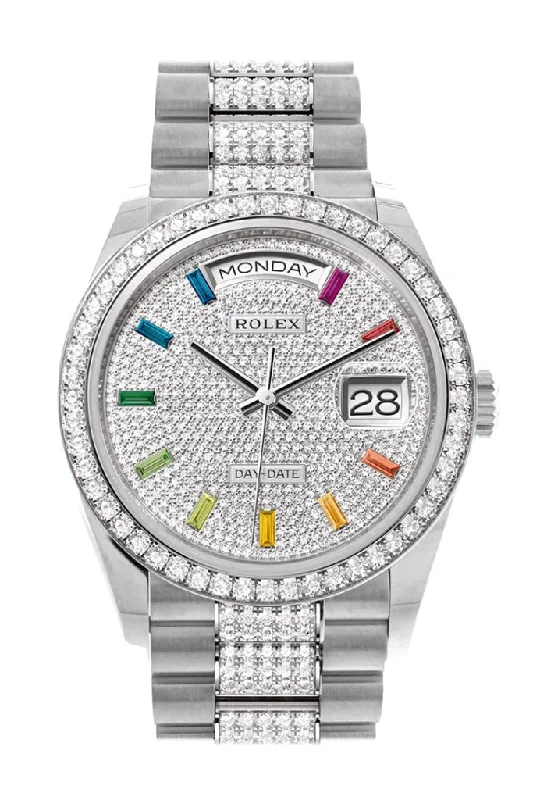 Find Classic Rolex Models with Perfect Design –Rolex Day-Date 36 Diamond Paved Diamond Dial Diamond Bezel White Gold Diamond President Watch 128349RBR