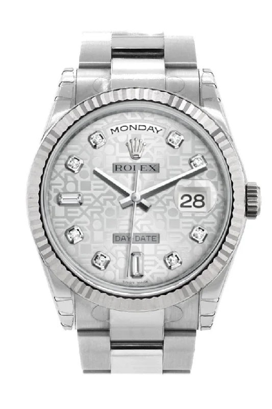 Discover Rolex Watches: A Mark of Excellence –Rolex Day-Date 36 Silver Jubilee design set with Diamonds Dial Fluted Bezel Oyster White Gold Watch 118239