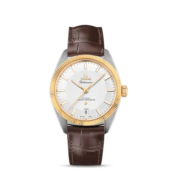 Discover Omega Watches for the Ultimate Luxury Look –Omega Constellation 39mm Watch - Ref: 130.23.39.21.02.001 - White Index Dial & 18K Yellow Gold Fluted Bezel, Brown Leather Strap