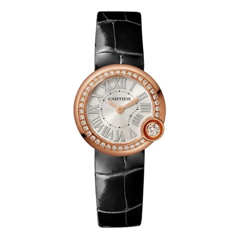 Find Cartier Watches for True Quality –Cartier Ballon Blanc de Cartier 26mm Women's watch - Ref: WJBL0004 - Silver Roman Dial & Diamond Bezel in 18K Rose Gold Case, Black Alligator Strap