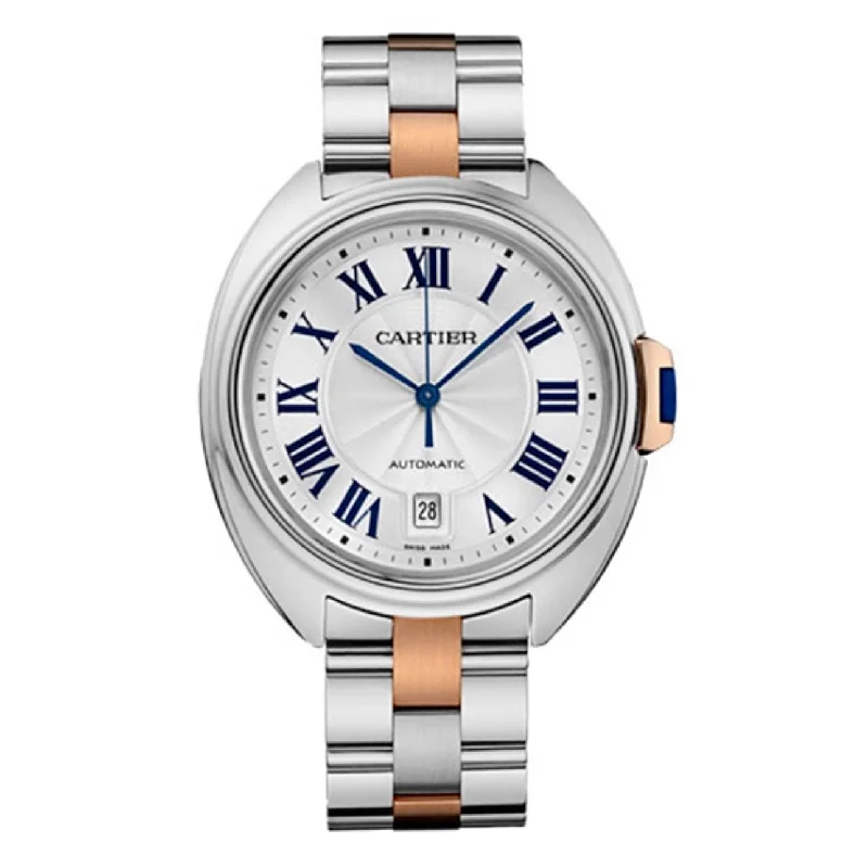 Discover Cartier Watches with Legendary Appeal –Cartier Cle de Cartier 40mm Watch - Ref: W2CL0002 - Silver Roman Dial, Two Tone Stainless Steel & 18K Rose Gold Bracelet