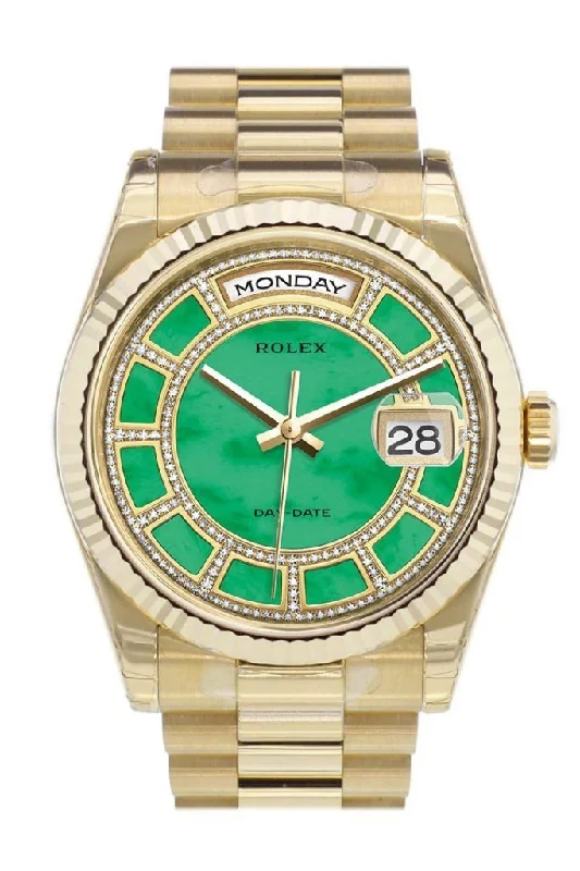 Rolex Watches: Built for the Luxury Watch Enthusiast –Rolex Day-Date 36 Carousel of green jade Dial Fluted Bezel President Yellow Gold Watch 118238