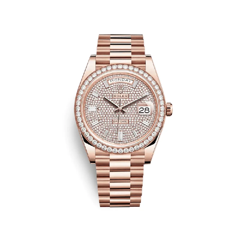 Discover the Art of Rolex Timekeeping –Rolex Day-Date 228345RBR Rose Gold Diamond Bezel Diamond-Paved Dial