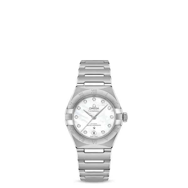 Discover Omega Watches for Timeless Style –Omega Constellation 29mm Watch - Ref: 131.10.29.20.55.001 - White Mother of Pearl Diamond Index Dial, Stainless Steel Bracelet