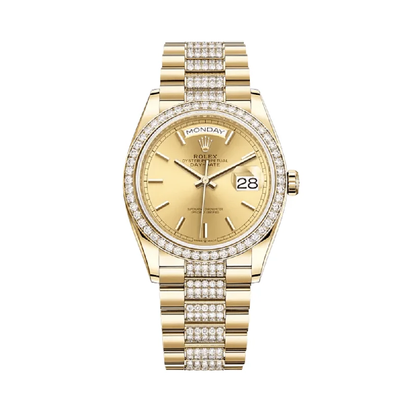 Discover Rolex Watches for Modern Tastes –Rolex Day-Date 128348RBR Yellow Gold Diamond Bezel Champagne Dial