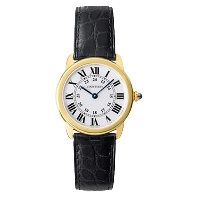 Cartier Watches: Designed for Distinctive Style –Cartier Ronde Solo de Cartier 29.5mm Women's watch - Ref: W6700355 - Silver Roman & Arabic Dial in 18K Rose Gold Case, Black Leather Strap