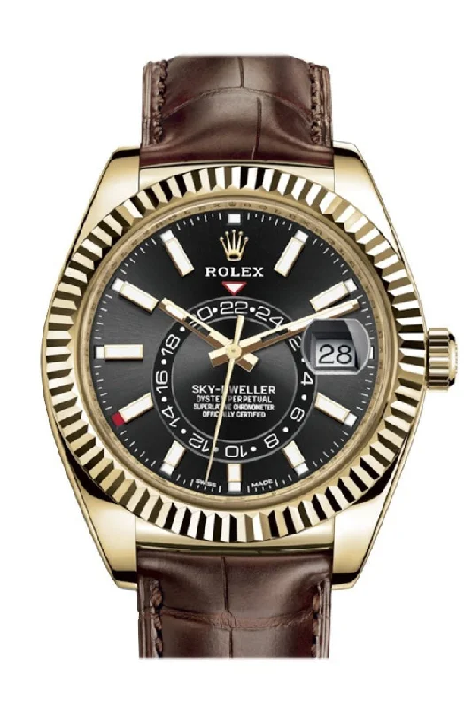 Rolex Watches: Timeless Elegance –Rolex Sky Dweller Dark Rhodium Dial 18k Yellow Gold Brown Leather Strap Men's Watch 326138