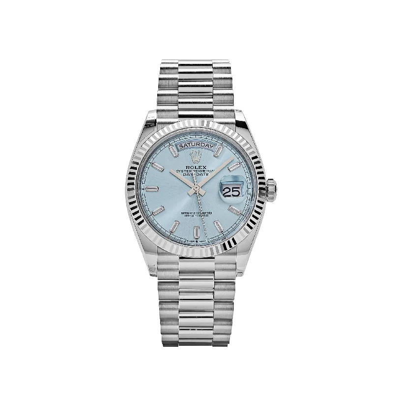 Rolex Watches: Precision, Luxury, and Style –Rolex Day-Date 128236 Platinum Ice Blue Baguette Dial