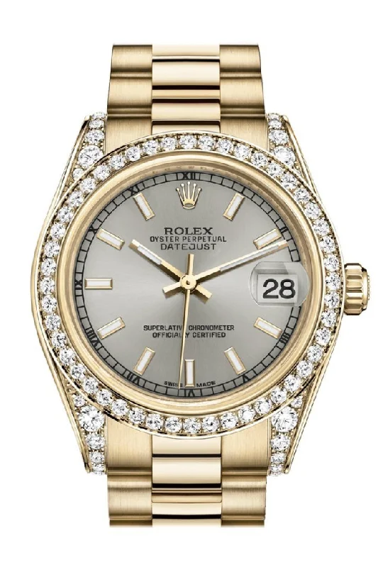 Explore Limited Edition Rolex Watches –Rolex Datejust 31 Silver Dial Diamond Bezel Lug 18K Yellow Gold President Ladies Watch 178158 Pre-owned