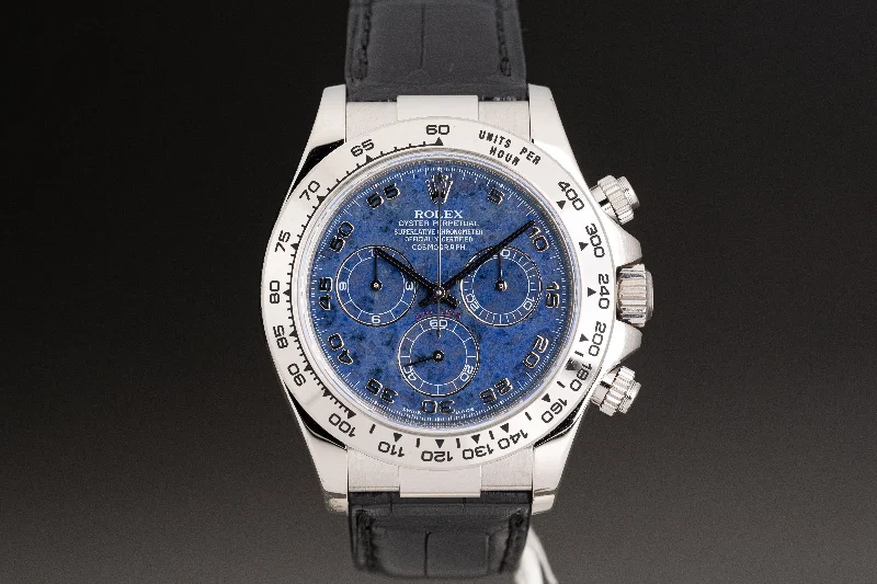 Find Exclusive Rolex Watches –2002 Rolex 116519 18K White Gold Daytona "Sodalite" Dial Deployment Clasp with Box