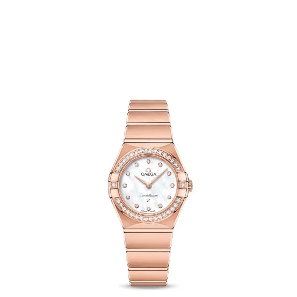 Omega Watches: A Tradition of Swiss Excellence –Omega Constellation 25mm Watch - Ref: 131.55.25.60.55.001 - White Mother of Pearl Diamond Index Dial & Diamond Bezel, 18K Rose Gold Bracelet