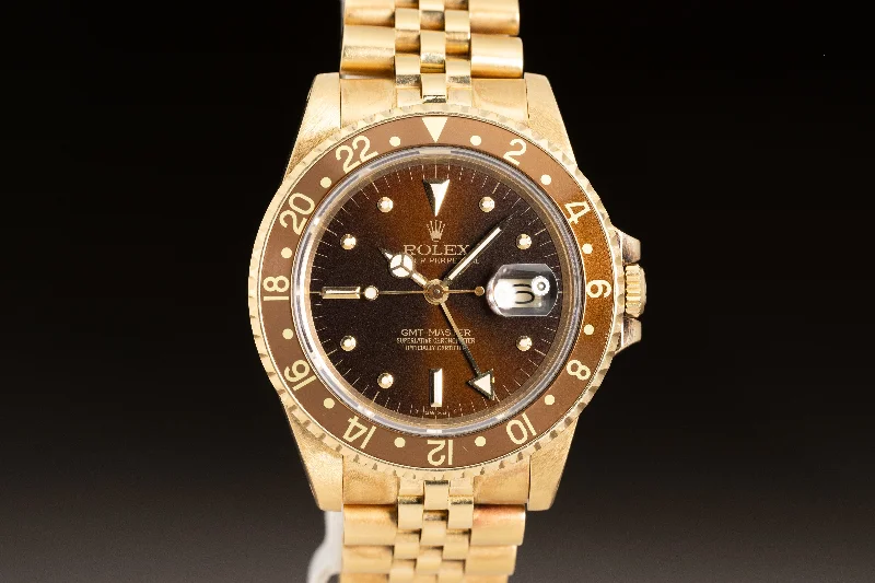 Rolex Watches: Craftsmanship You Can Trust –1984 Rolex 16758 18K Yellow Gold GMT Master Brown Nipple Dial Tritium Lume and Hands