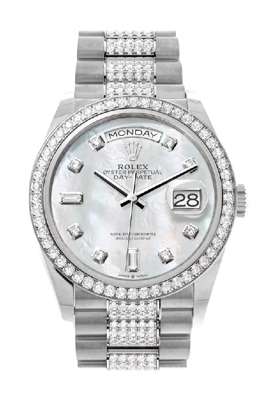 Discover the Latest Rolex Models Now –Rolex Day-Date 36 Mother of Pearl Diamond Dial Diamond Bezel White Gold Diamond President Watch 128349RBR