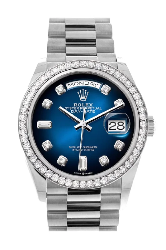 Shop Rare and Exclusive Rolex Watches –Rolex Day-Date 36 Blue ombré Diamond Dial Diamond Bezel White Gold President Watch 128349RBR