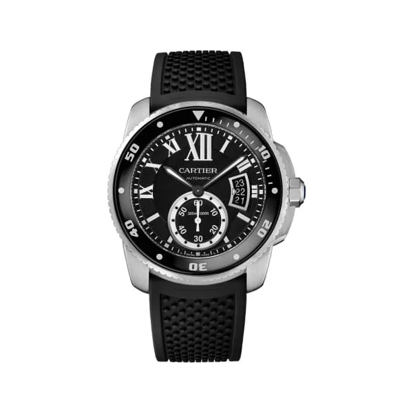 Cartier Watches: Built for the Watch Enthusiast –Cartier Calibre de Cartier 42mm Watch - Ref: W7100056 - Black Roman Dial, Black Rubber Strap