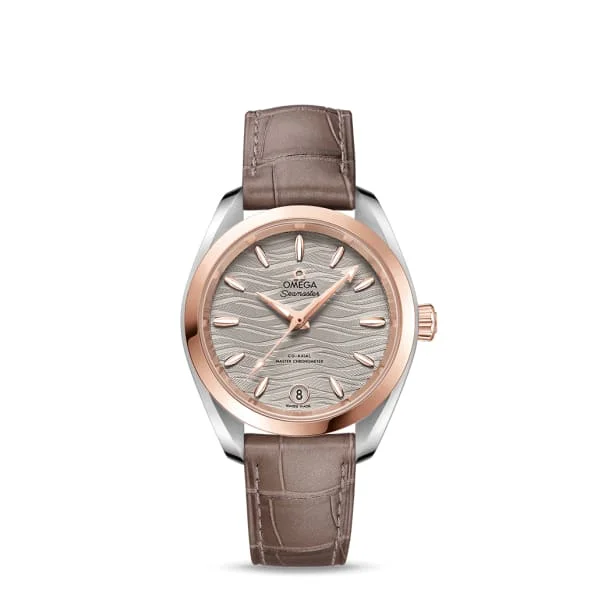 Omega Watches: A Legacy of Luxury –Omega Seamaster 34mm Watch - Ref: 220.23.34.20.06.001 - Grey Index Dial in Two Tone Stainless Steel & 18K Rose Gold Case, Brown Leather Strap