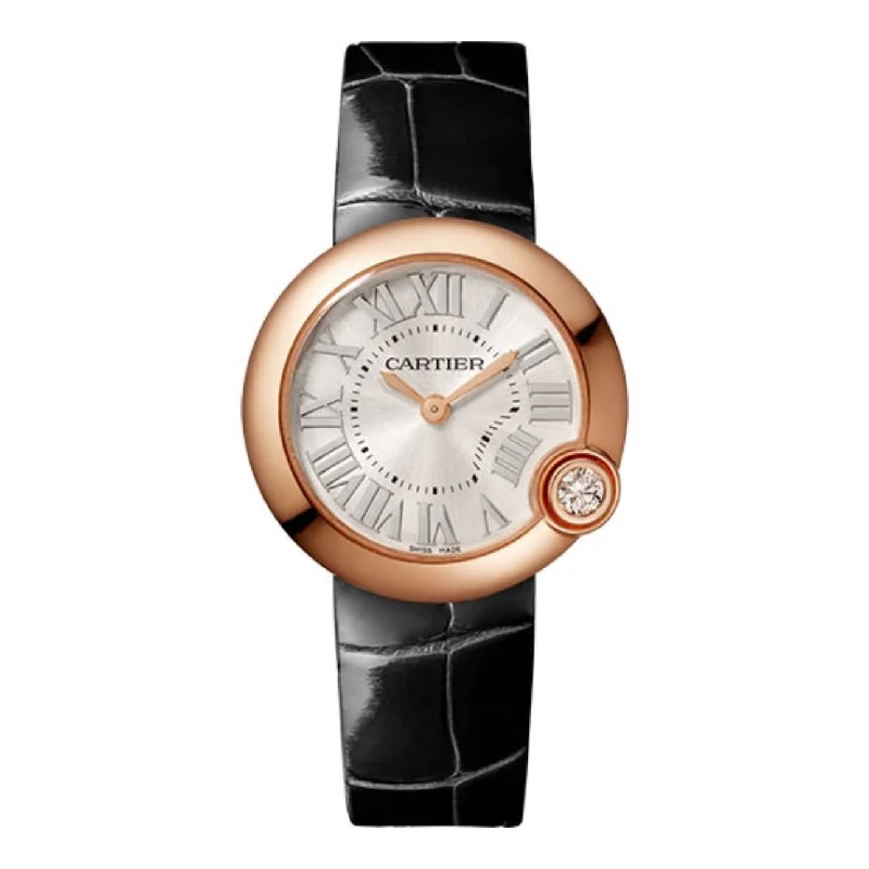 Cartier Watches: Timeless Beauty and Craftsmanship –Cartier Ballon Blanc de Cartier 30mm Women's watch - Ref: WGBL0003 - Silver Roman Dial & Diamond Bezel in Stainless Steel Case Blue Leather Strap