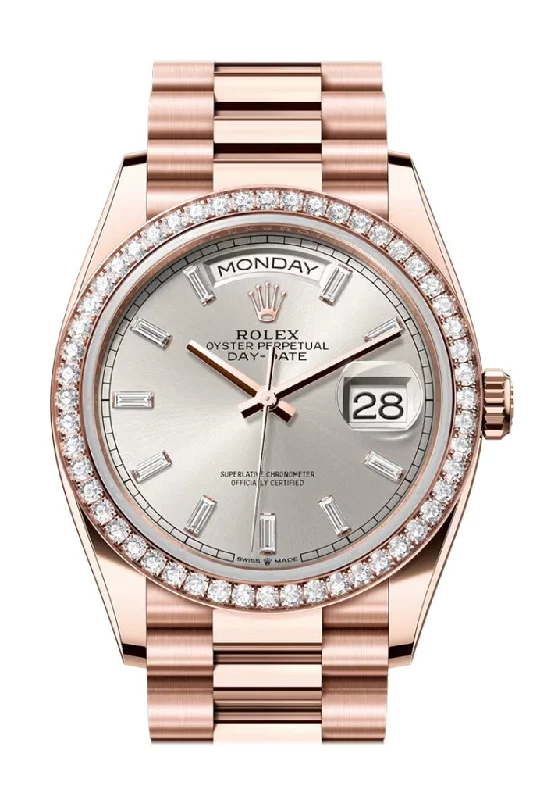 Find Classic Rolex Models with Perfect Design –Rolex Day Date 36 Silver Diamond Set Dial Diamond Bezel Rose Gold President Bracelet 128345RBR