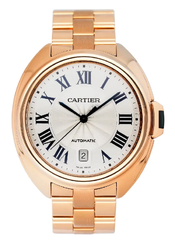 Cartier Watches for Discerning Collectors –Cartier Cle WGCL0002 Silver Dial 18K Rose Gold Mens Watch