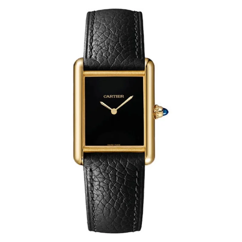 Discover Cartier Watches for Unmatched Style –Cartier Tank Louis 33.5mm Watch - Ref: WGTA0160 - Black Dial in 18K Yellow Gold Case, Black Calfskin Strap