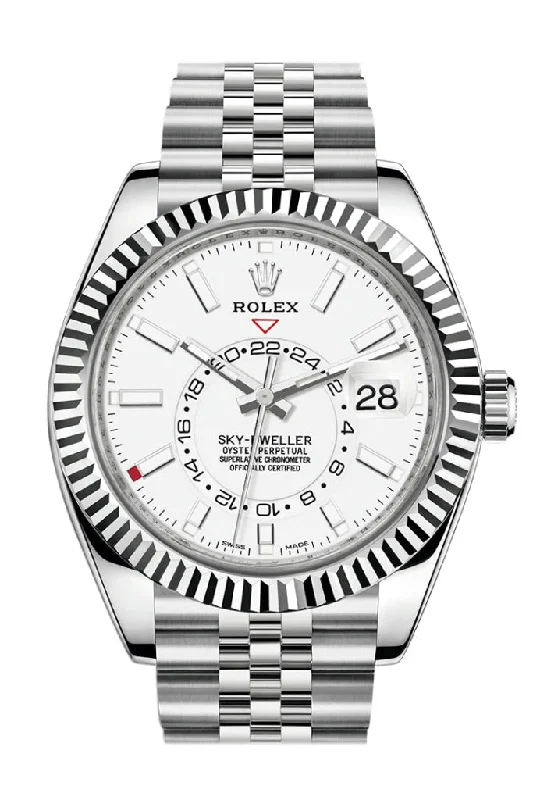 Discover Rolex Watches with Exceptional Value –Rolex Sky Dweller White Dial 18K White Gold Bezel Steel Jubilee Men's Watch 326934